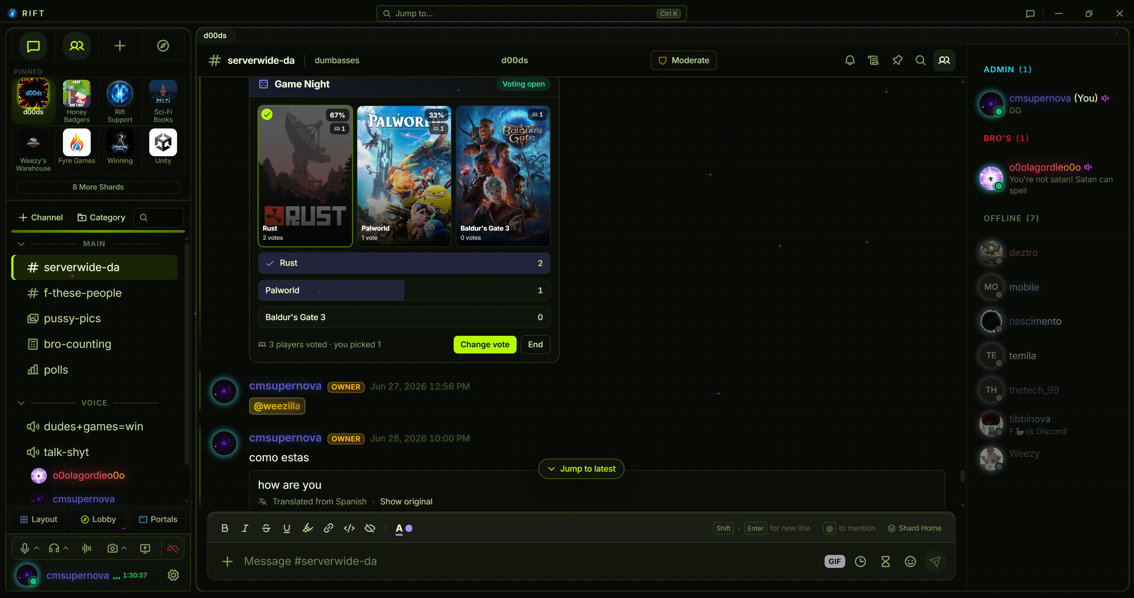 One of Rift's built-in themes with an Atmosphere effect layered over the workspace