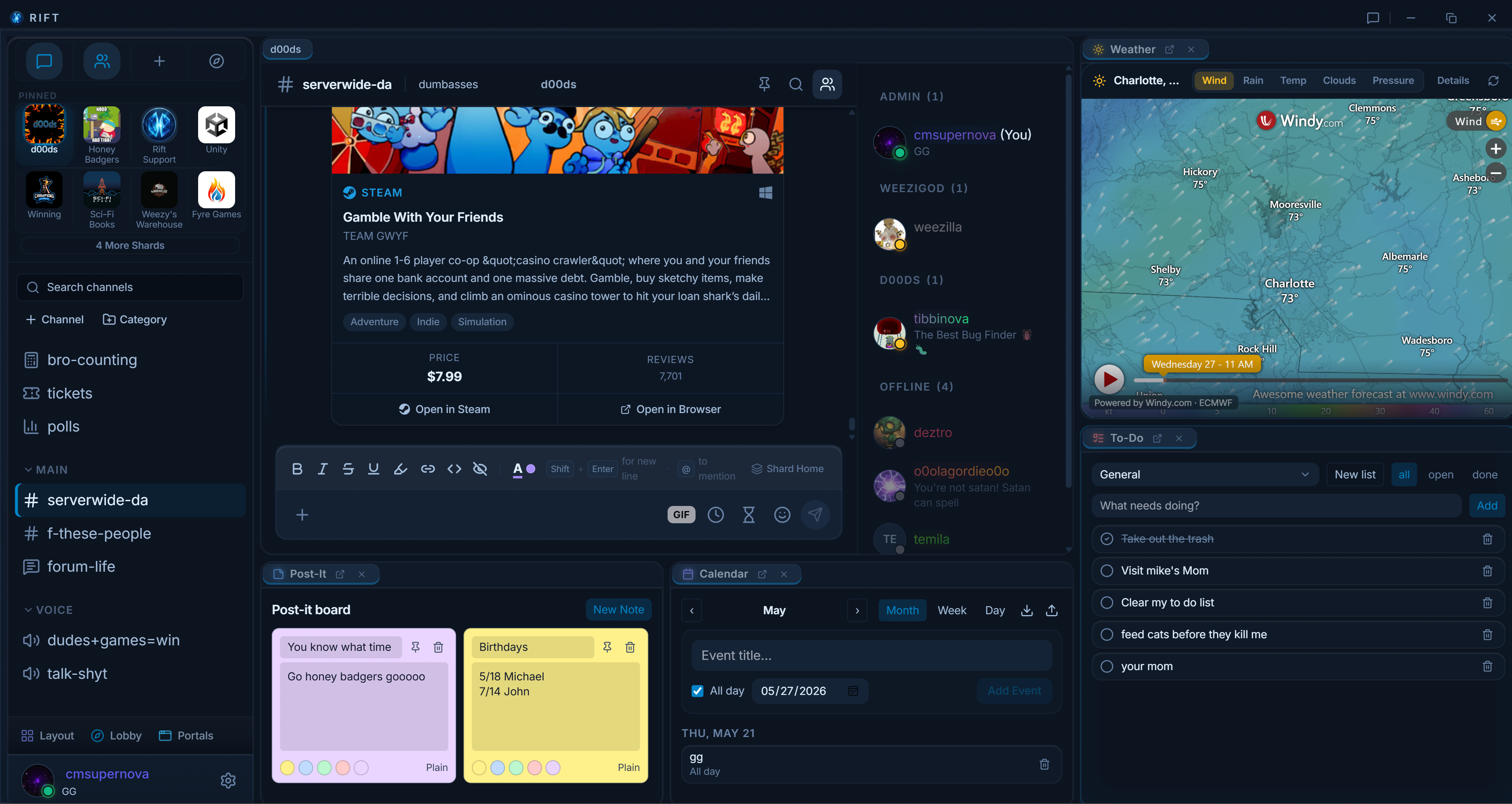 Rift Productivity: chat alongside weather, music, and calendar Portals.